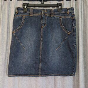 Y2K Going Out Summer Daisy Fuentes Skirt Sz 12 Denim Knee Length Midi Dark Wash